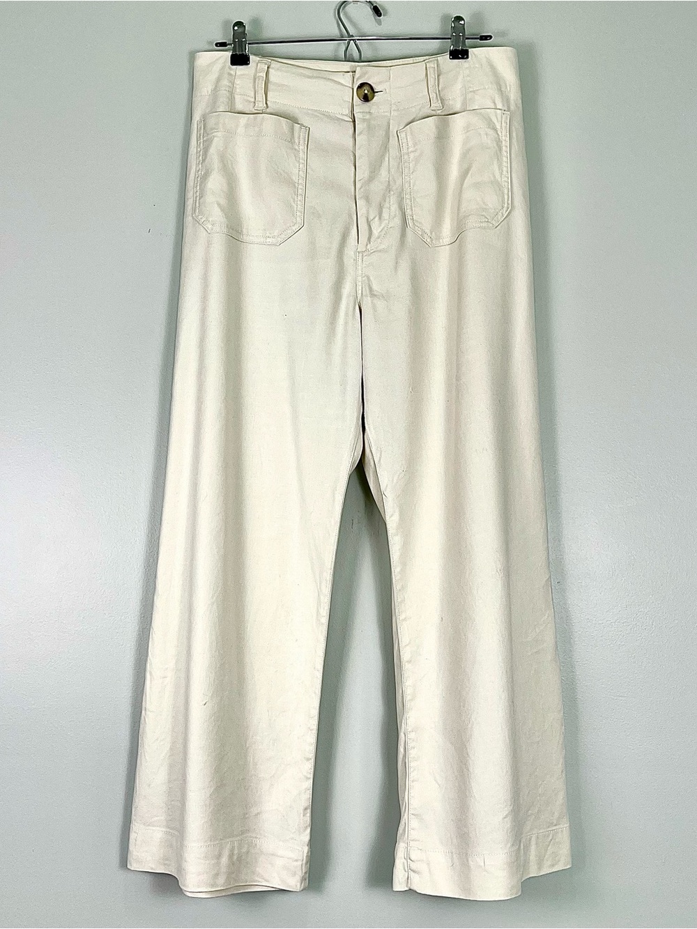 ANTHROPOLOGIE MAEVE Collette Stretch Linen Blend Wide Leg Crop Pants Cream Sz 8